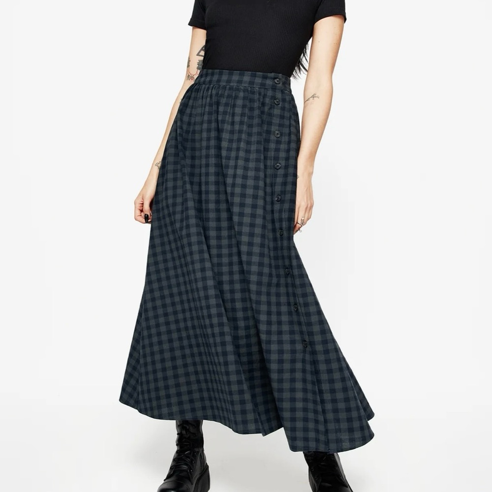 Disturbia Jeannie Check Cotton Button Midaxi Skirt - Picture 5 of 9
